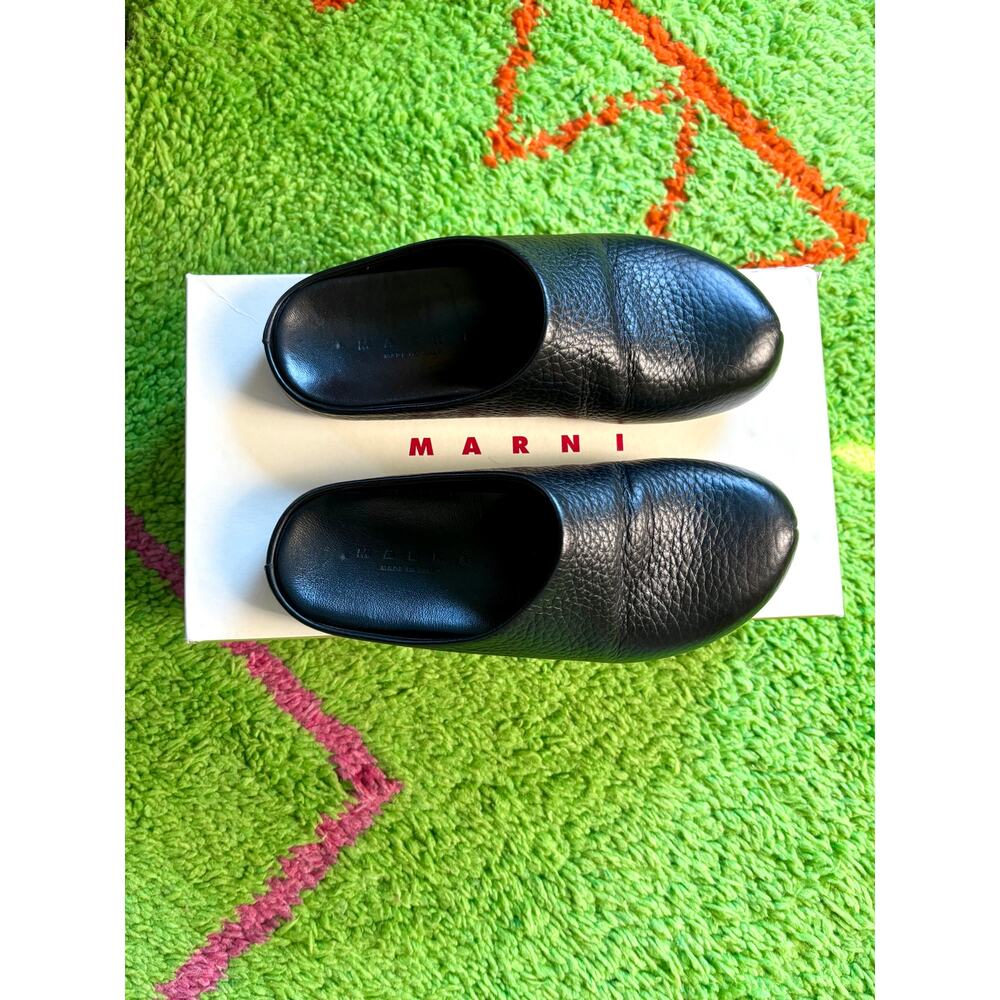 $950 Marni Black Leather Fussbett Sabot Mules Made in Italy Minimalist Size 36 - Picture 7 of 7